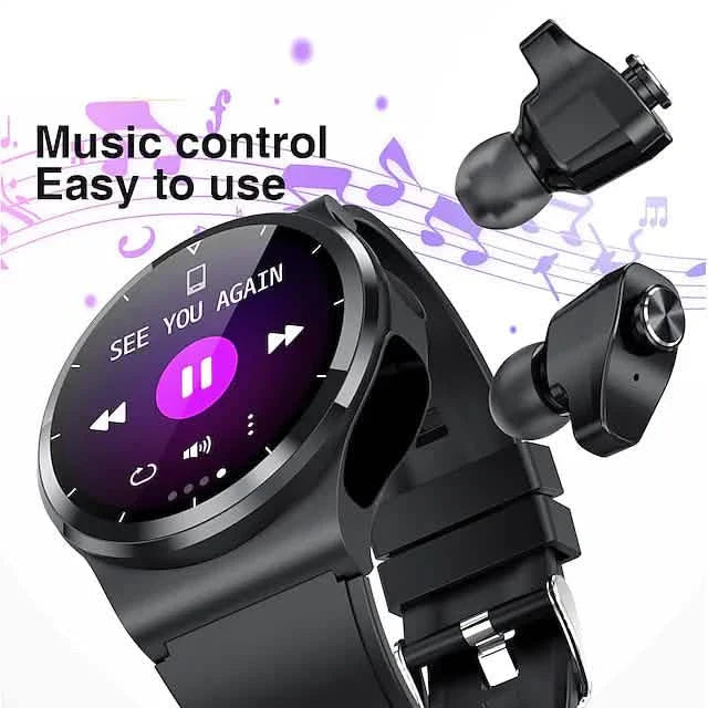 Montre connectée avec écouteurs, 1,28 pouce étanche Bluetooth, montre de fitness