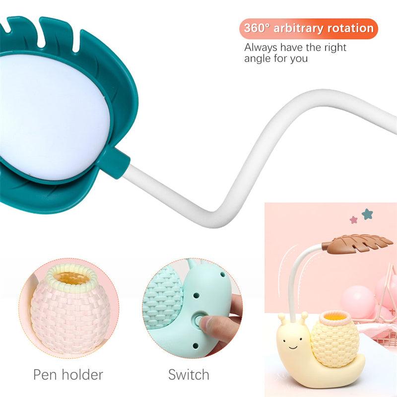 Lampe de table à LED Snail, jolie lampe de bureau avec porte-stylo, veilleuse de lecture pour enfants, chambre à coucher, dortoir universitaire, protection des yeux, organisateur réglable, jolies lampes d'étude pour la décoration de chambre.