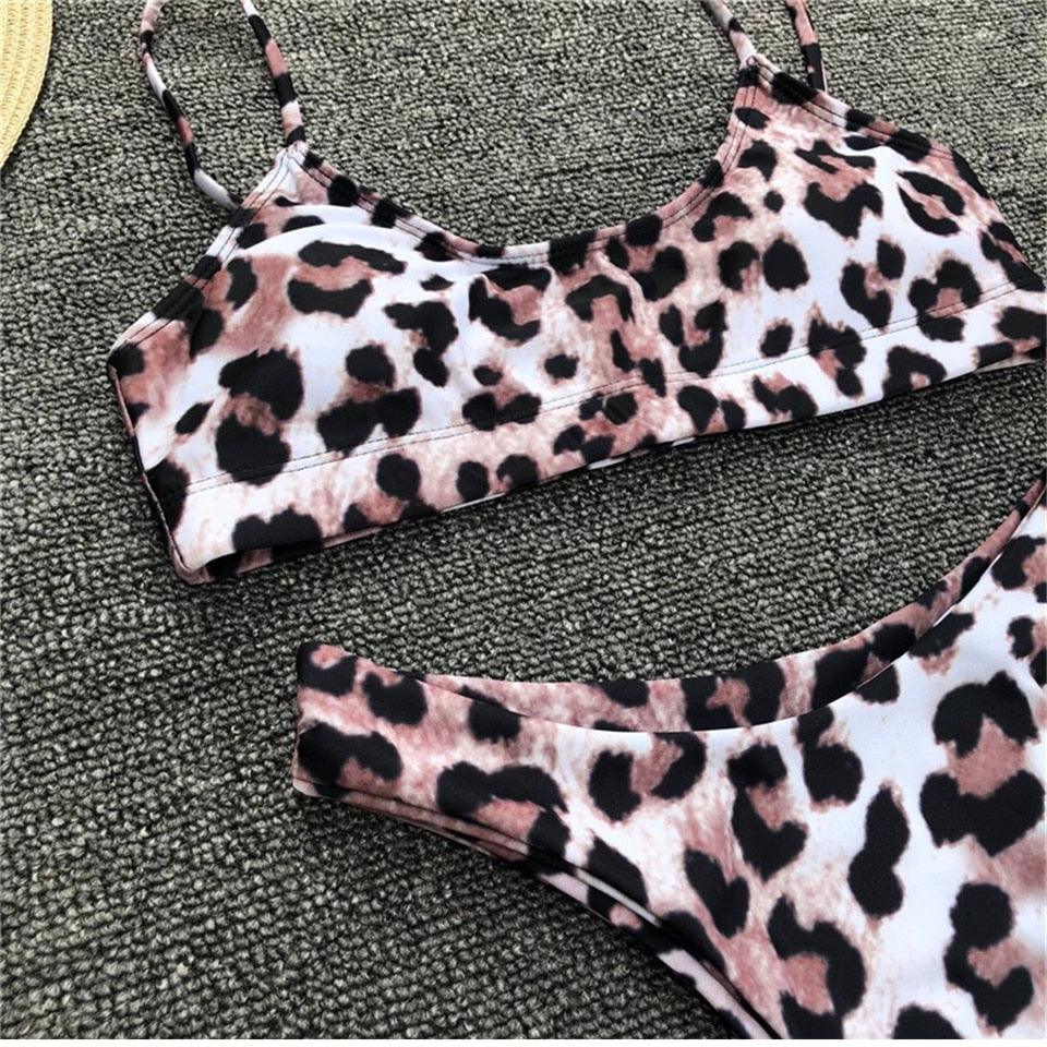 Maillot de Bain Femme Bikini Peau de Serpent Maillots de Bain Léopard Bikinis Maillot de Bain Push-Up Maillot de Bain Femme Encolure Dégagée Bretelles Haut Court Découpé avec Bas Échancré Deux Pièces Maillots de Bain Plage Femme Bikini de Natation Femme