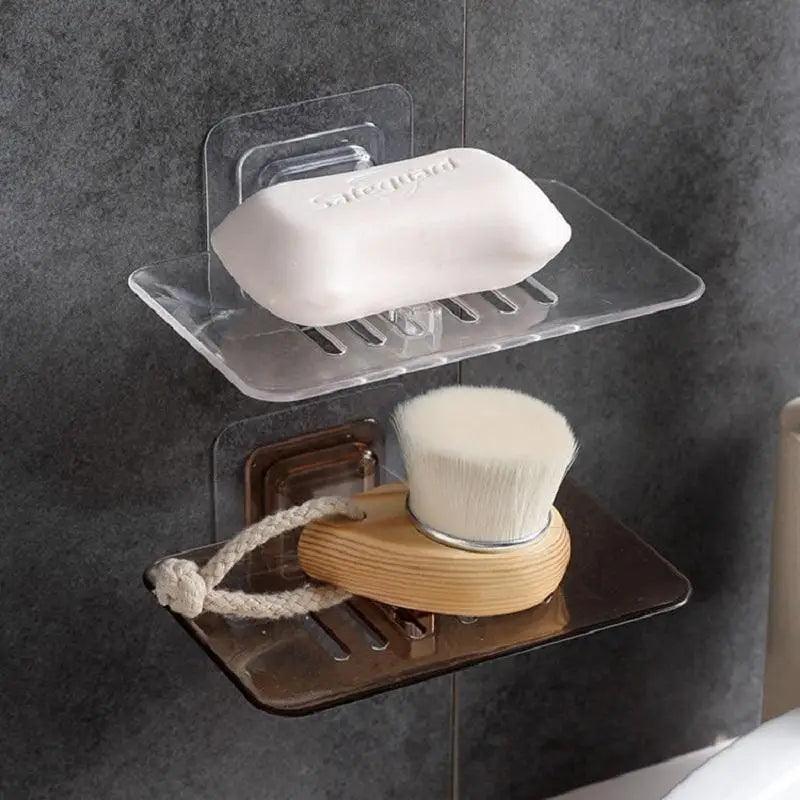 Porte-savon mural sans perçage, double couche, porte-savon éponge, accessoires de salle de bain, porte-savon auto-adhésif, porte-savon de douche, étui à savon de salle de bain, support éponge adhésif pour évier de cuisine, égouttoir mural pour savon