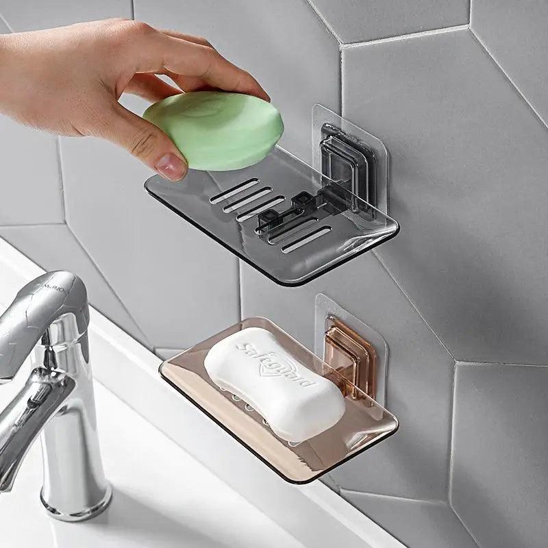 Porte-savon mural sans perçage, double couche, porte-savon éponge, accessoires de salle de bain, porte-savon auto-adhésif, porte-savon de douche, étui à savon de salle de bain, support éponge adhésif pour évier de cuisine, égouttoir mural pour savon