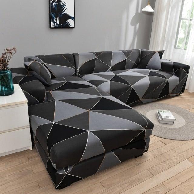 Housse de canapé géométrique, housse de canapé élastique pour salon, animaux domestiques, canapé d'angle en forme de L, housse de canapé en forme de L avec bas élastique, ensemble Jacquard pour salon