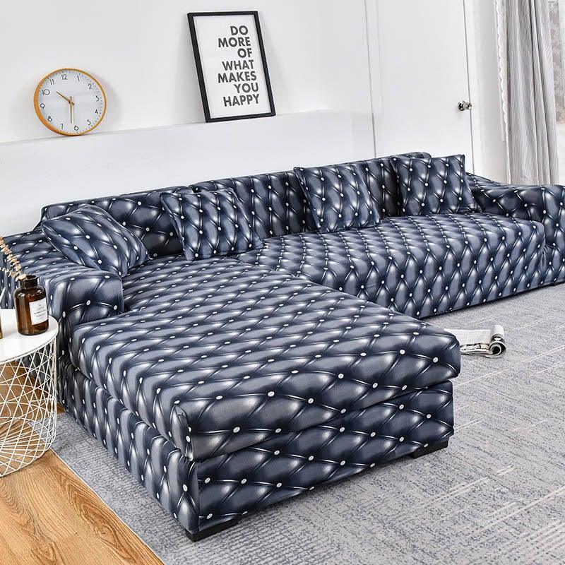 Housse de canapé géométrique, housse de canapé élastique pour salon, animaux domestiques, canapé d'angle en forme de L, housse de canapé en forme de L avec bas élastique, ensemble Jacquard pour salon