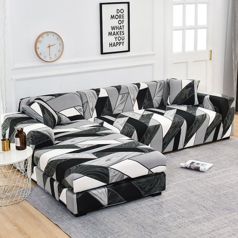 Housse de canapé géométrique, housse de canapé élastique pour salon, animaux domestiques, canapé d'angle en forme de L, housse de canapé en forme de L avec bas élastique, ensemble Jacquard pour salon