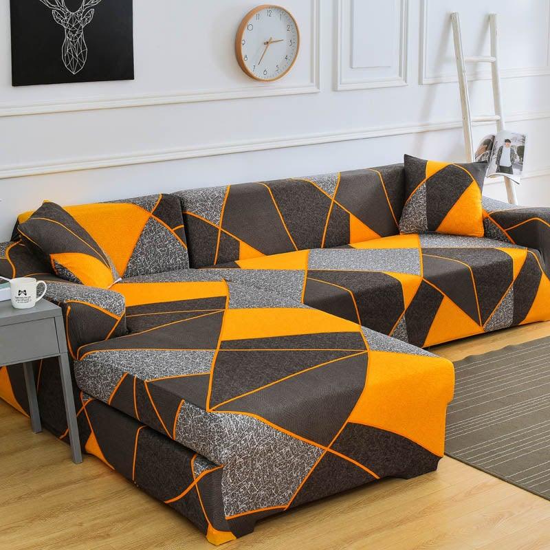 Housse de canapé géométrique, housse de canapé élastique pour salon, animaux domestiques, canapé d'angle en forme de L, housse de canapé en forme de L avec bas élastique, ensemble Jacquard pour salon