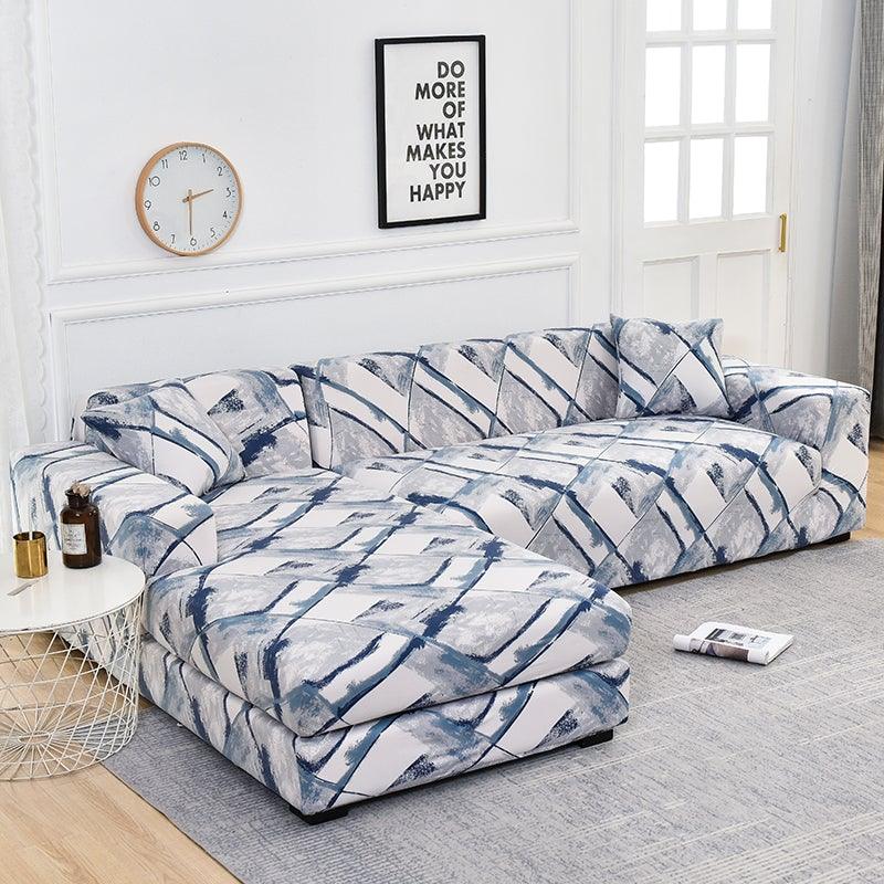 Housse de canapé géométrique, housse de canapé élastique pour salon, animaux domestiques, canapé d'angle en forme de L, housse de canapé en forme de L avec bas élastique, ensemble Jacquard pour salon