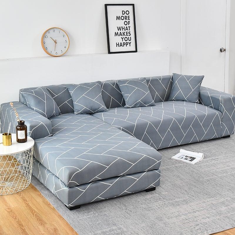 Housse de canapé géométrique, housse de canapé élastique pour salon, animaux domestiques, canapé d'angle en forme de L, housse de canapé en forme de L avec bas élastique, ensemble Jacquard pour salon