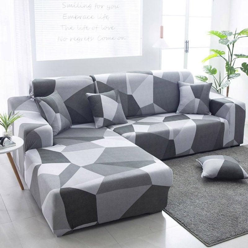 Housse de canapé géométrique, housse de canapé élastique pour salon, animaux domestiques, canapé d'angle en forme de L, housse de canapé en forme de L avec bas élastique, ensemble Jacquard pour salon