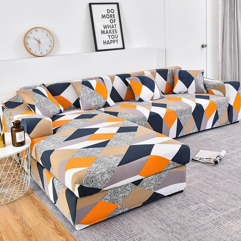 Housse de canapé géométrique, housse de canapé élastique pour salon, animaux domestiques, canapé d'angle en forme de L, housse de canapé en forme de L avec bas élastique, ensemble Jacquard pour salon