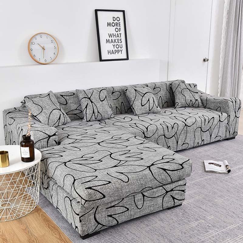 Housse de canapé géométrique, housse de canapé élastique pour salon, animaux domestiques, canapé d'angle en forme de L, housse de canapé en forme de L avec bas élastique, ensemble Jacquard pour salon