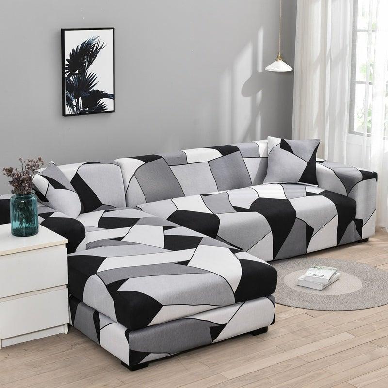 Housse de canapé géométrique, housse de canapé élastique pour salon, animaux domestiques, canapé d'angle en forme de L, housse de canapé en forme de L avec bas élastique, ensemble Jacquard pour salon