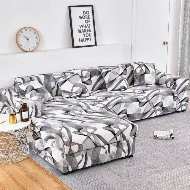 Housse de canapé géométrique, housse de canapé élastique pour salon, animaux domestiques, canapé d'angle en forme de L, housse de canapé en forme de L avec bas élastique, ensemble Jacquard pour salon