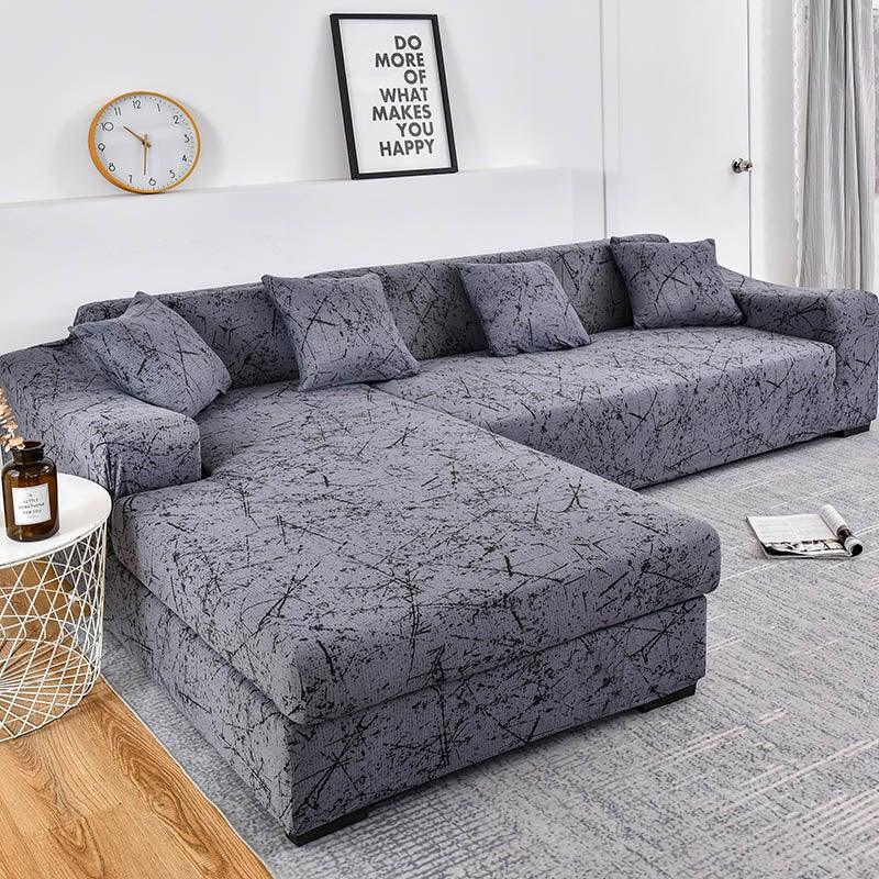 Housse de canapé géométrique, housse de canapé élastique pour salon, animaux domestiques, canapé d'angle en forme de L, housse de canapé en forme de L avec bas élastique, ensemble Jacquard pour salon