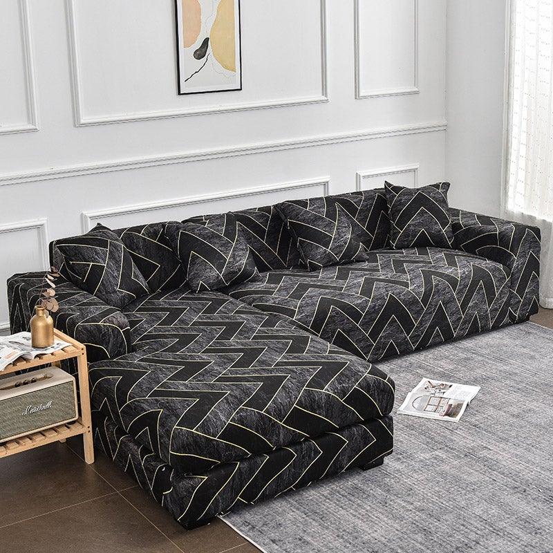 Housse de canapé géométrique, housse de canapé élastique pour salon, animaux domestiques, canapé d'angle en forme de L, housse de canapé en forme de L avec bas élastique, ensemble Jacquard pour salon