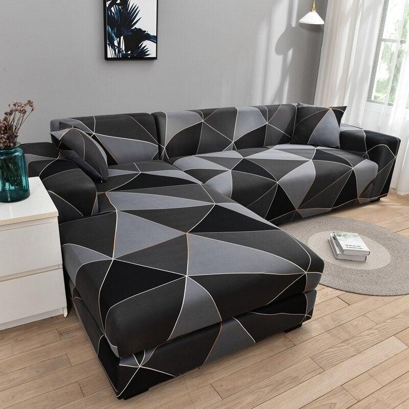 Housse de canapé géométrique, housse de canapé élastique pour salon, animaux domestiques, canapé d'angle en forme de L, housse de canapé en forme de L avec bas élastique, ensemble Jacquard pour salon