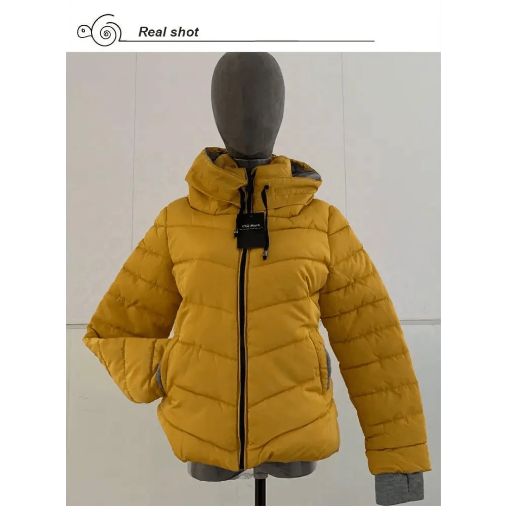 Veste d'hiver douce et confortable pour femme, courte, épaisse, coupe-vent, avec capuche, fermeture éclair, en coton matelassé, coupe ajustée, couleur unie, hauts basiques.