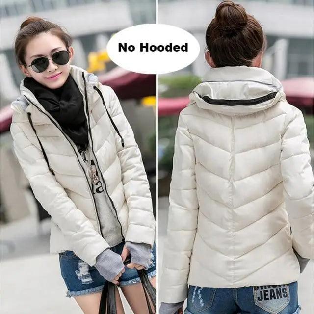 Veste d'hiver douce et confortable pour femme, courte, épaisse, coupe-vent, avec capuche, fermeture éclair, en coton matelassé, coupe ajustée, couleur unie, hauts basiques.