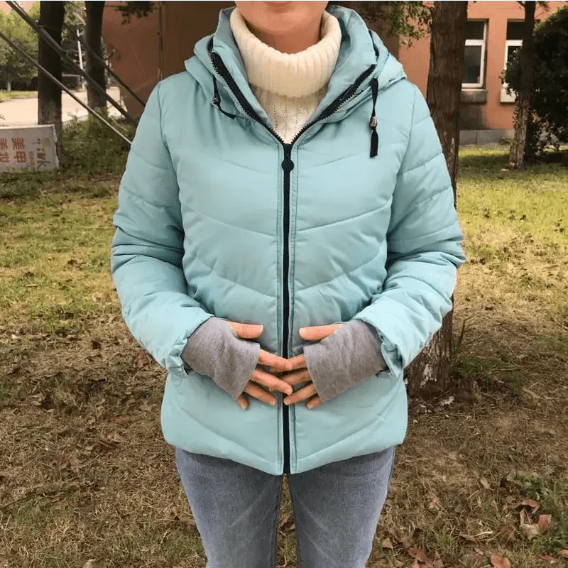 Veste d'hiver douce et confortable pour femme, courte, épaisse, coupe-vent, avec capuche, fermeture éclair, en coton matelassé, coupe ajustée, couleur unie, hauts basiques.