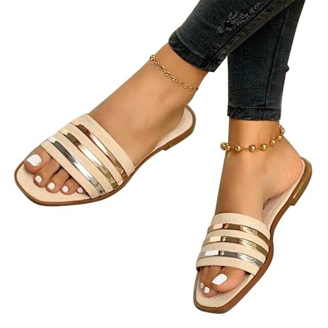 Pantoufles tissées en cuir souple pour femmes Sandales plates décontractées d'été Chaussures de plage à enfiler Sandales d'extérieur pour femmes à bout ouvert Sandales d'été pour femmes Chaussures plates Sandales élégantes de bureau