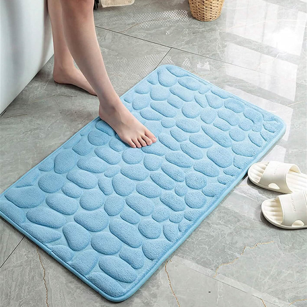 Tapis de Bain Antidérapant en Mousse à Mémoire de Forme Souple, Motif Galets en Relief