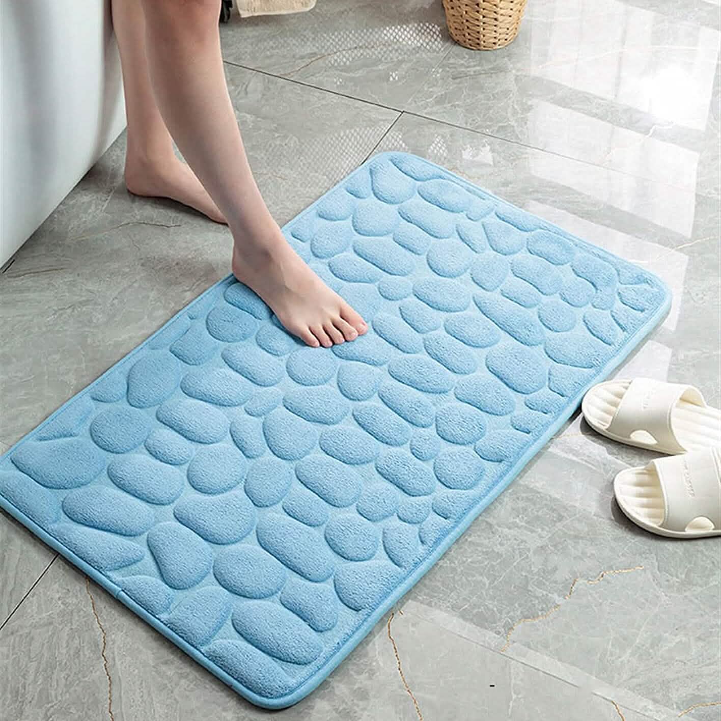 Tapis de Bain Antidérapant en Mousse à Mémoire de Forme Souple, Motif Galets en Relief