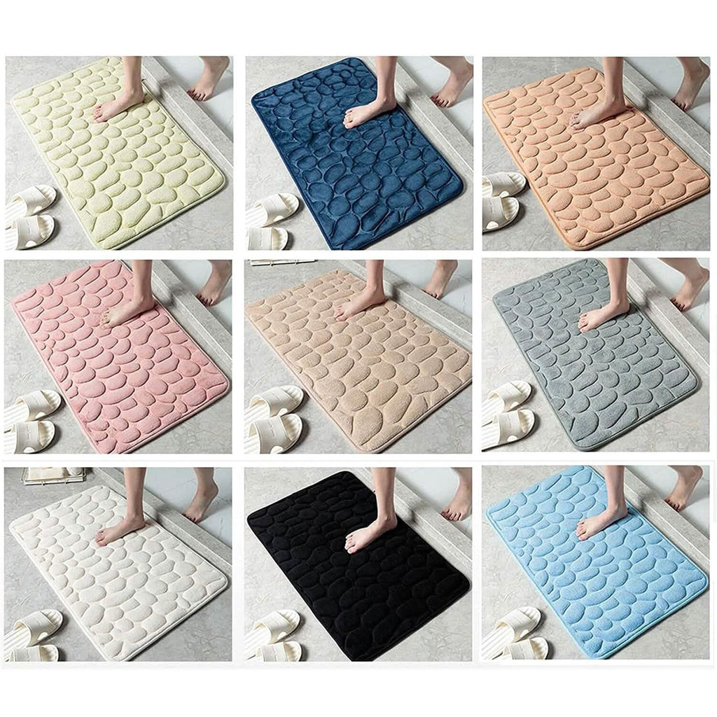Tapis de Bain Antidérapant en Mousse à Mémoire de Forme Souple, Motif Galets en Relief