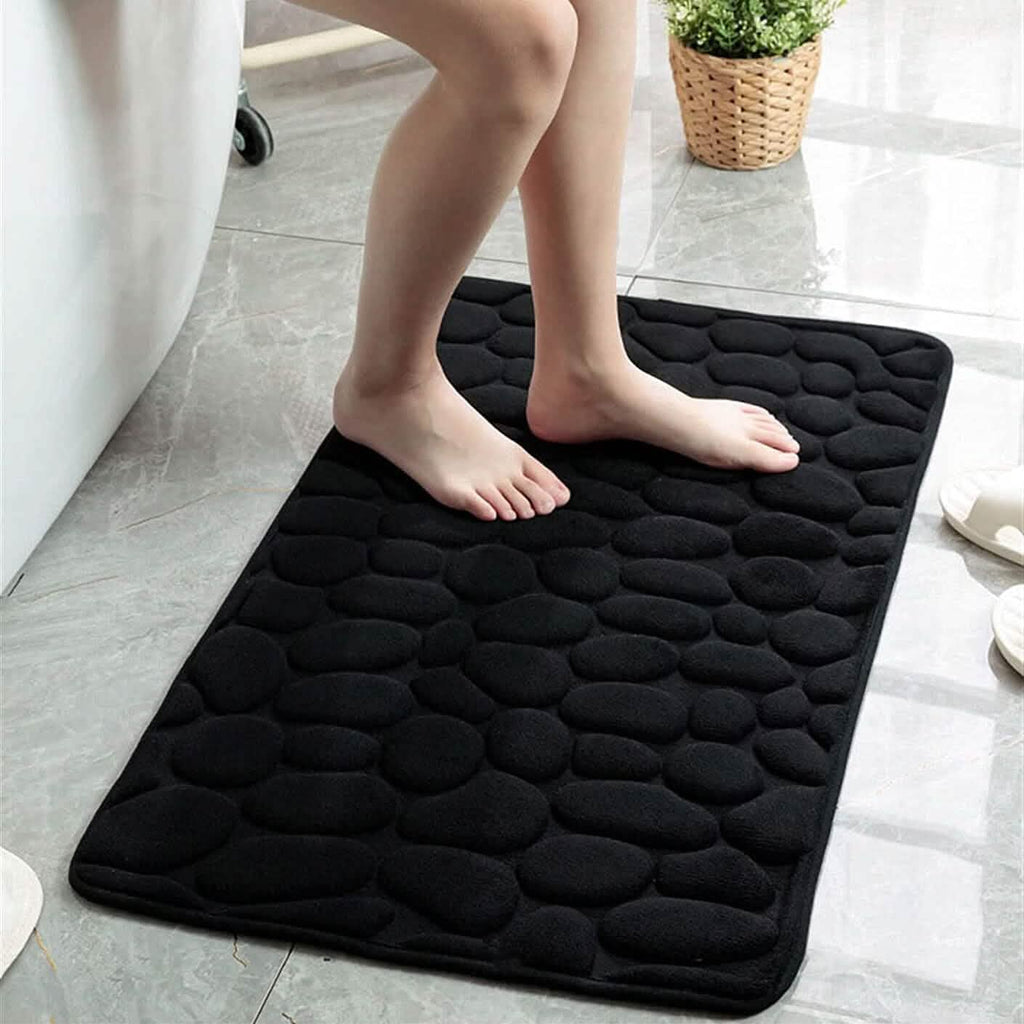 Tapis de Bain Antidérapant en Mousse à Mémoire de Forme Souple, Motif Galets en Relief