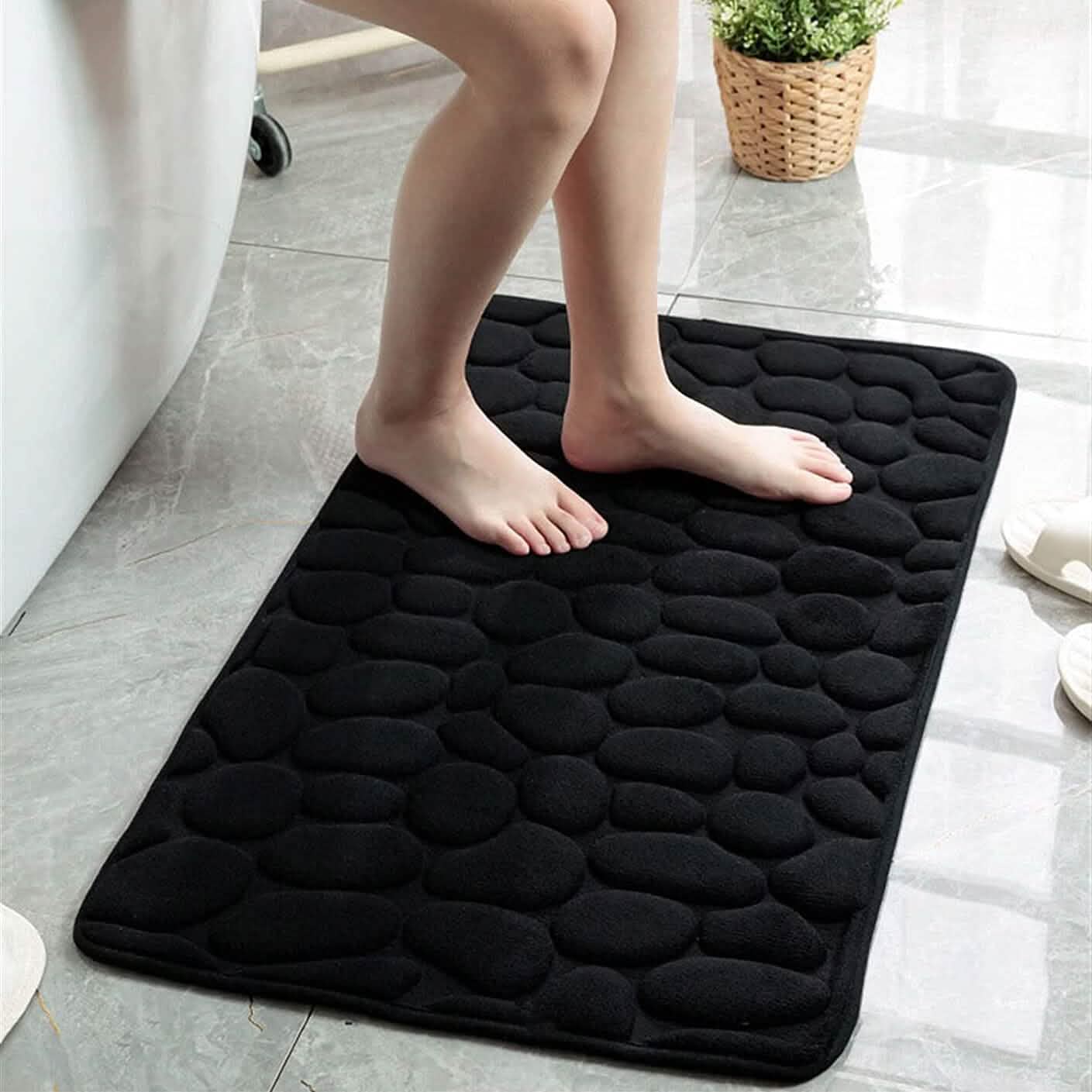 Tapis de Bain Antidérapant en Mousse à Mémoire de Forme Souple, Motif Galets en Relief