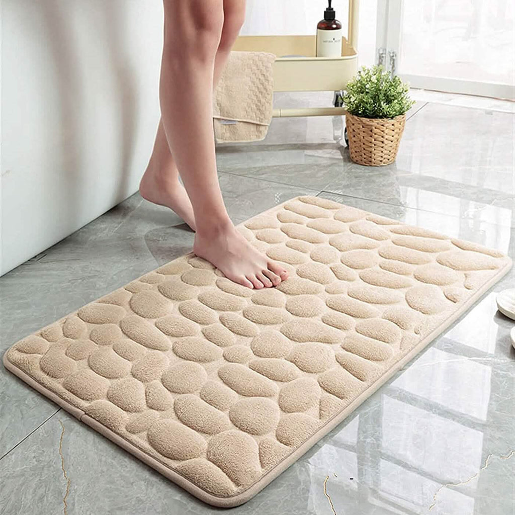 Tapis de Bain Antidérapant en Mousse à Mémoire de Forme Souple, Motif Galets en Relief
