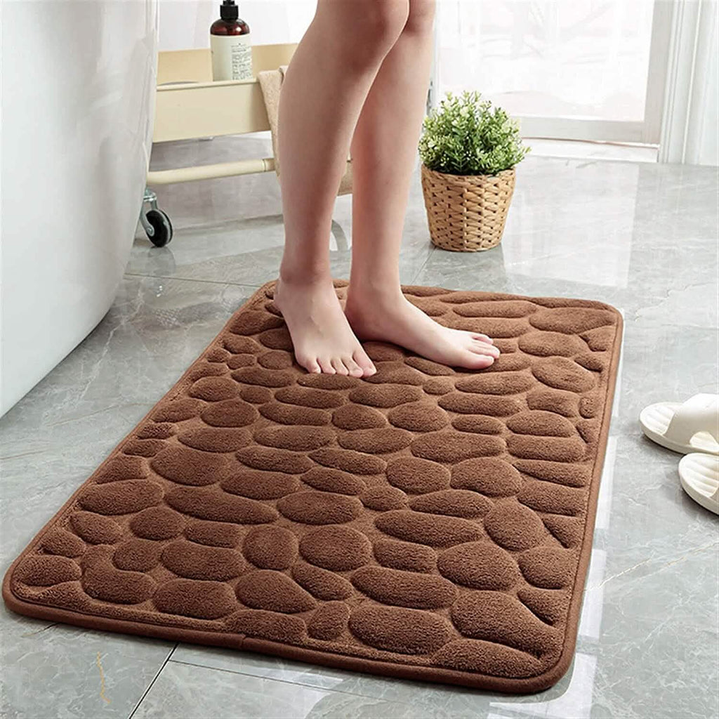 Tapis de Bain Antidérapant en Mousse à Mémoire de Forme Souple, Motif Galets en Relief