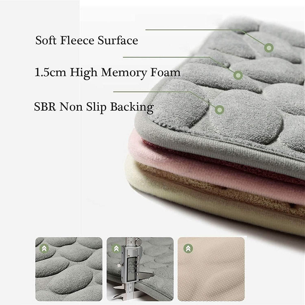 Tapis de Bain Antidérapant en Mousse à Mémoire de Forme Souple, Motif Galets en Relief