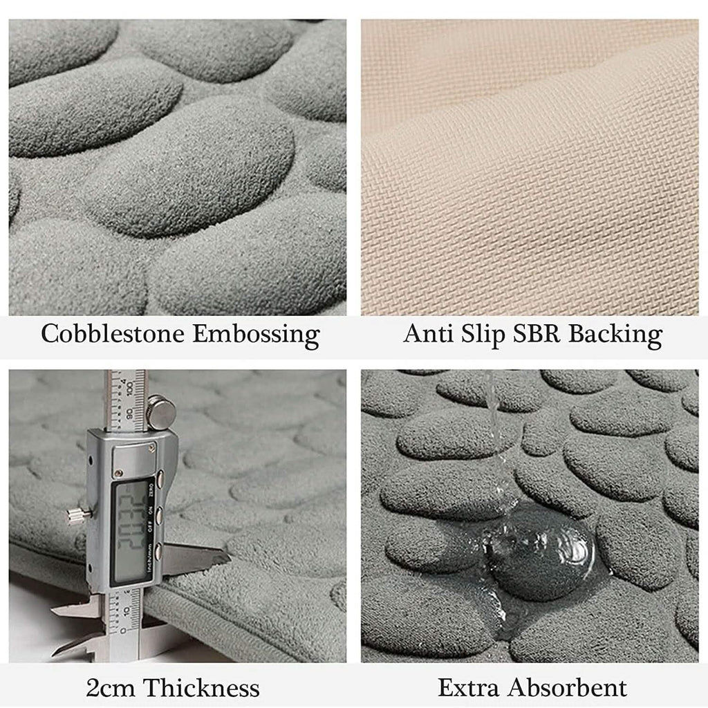 Tapis de Bain Antidérapant en Mousse à Mémoire de Forme Souple, Motif Galets en Relief