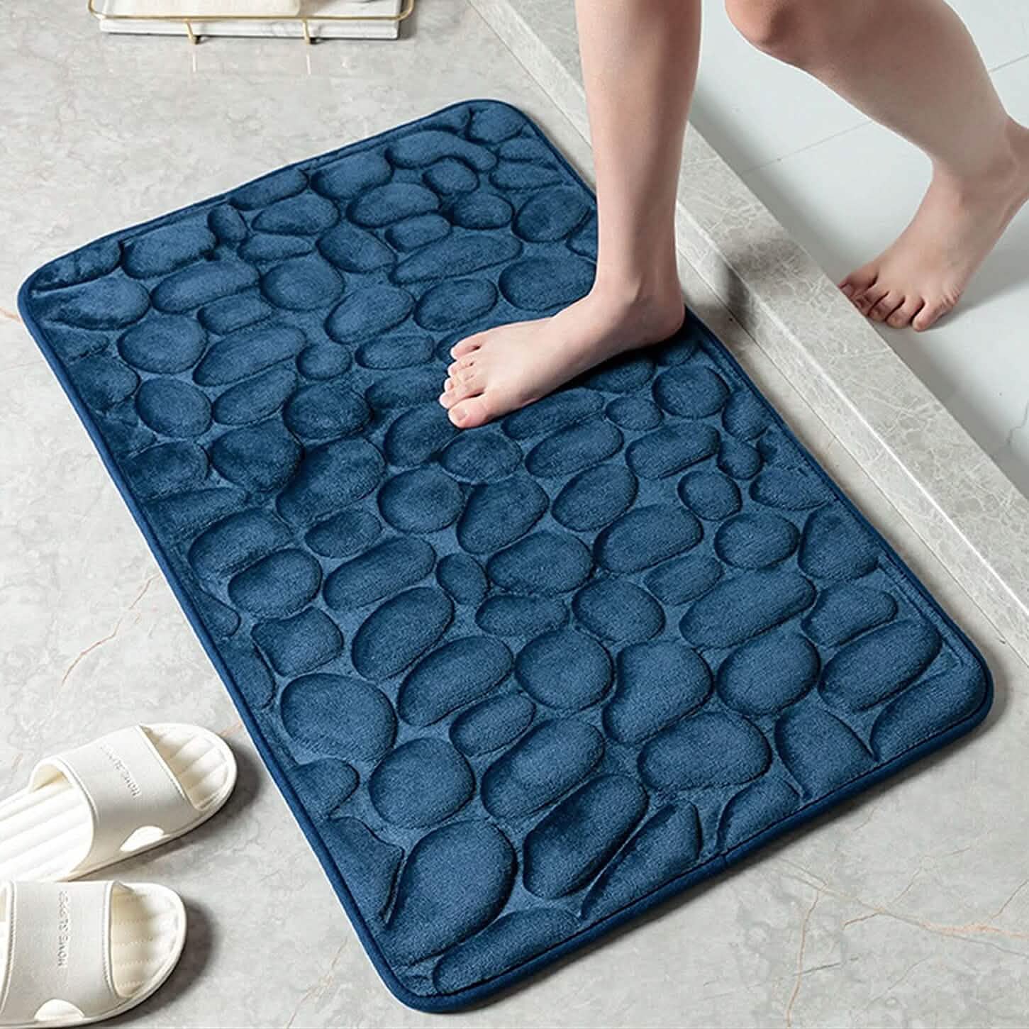 Tapis de Bain Antidérapant en Mousse à Mémoire de Forme Souple, Motif Galets en Relief