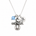 I Heart Softball Charm Necklace - Personalized Sterling Silver Jewelry