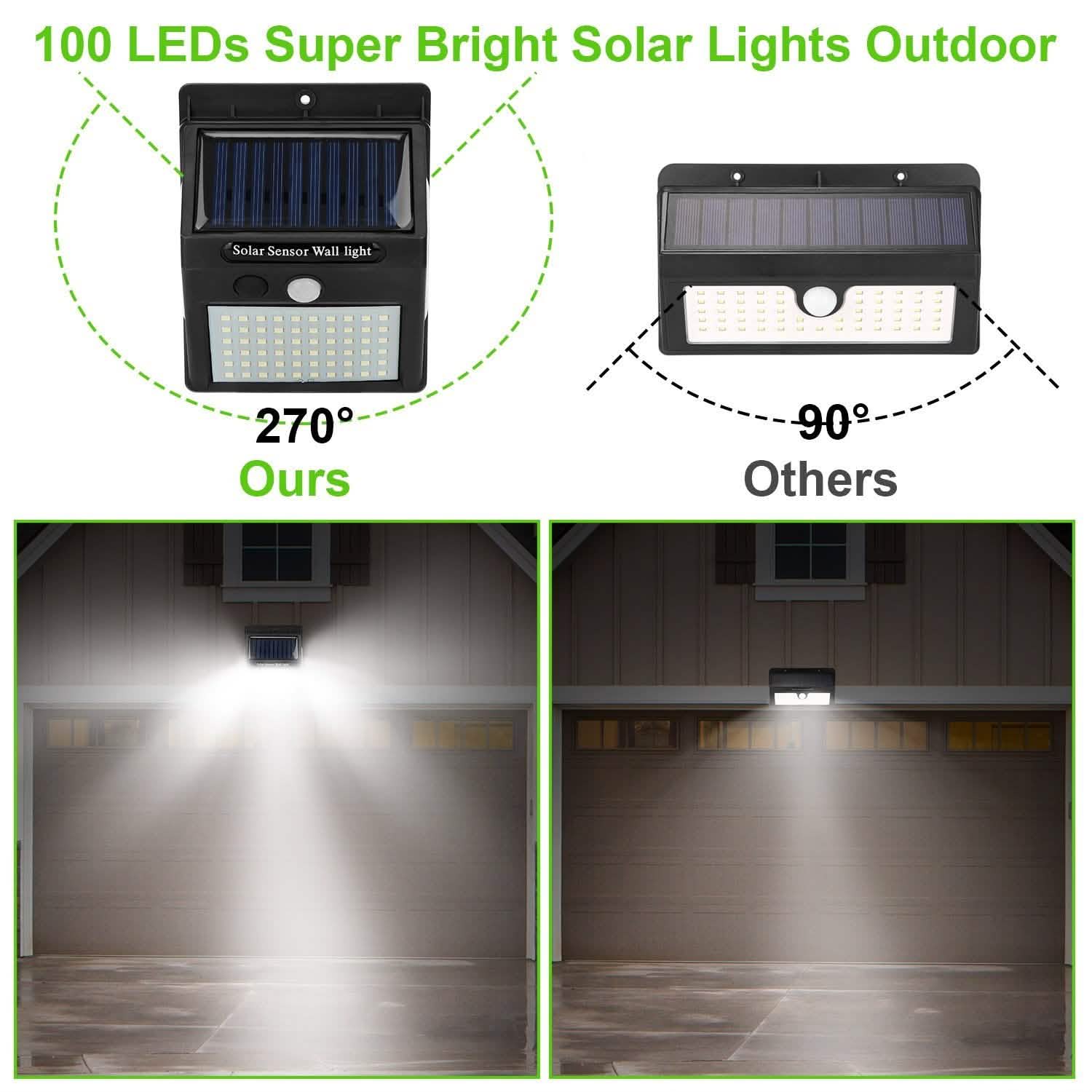 Applique murale solaire à détecteur de mouvement PIR 100 LED