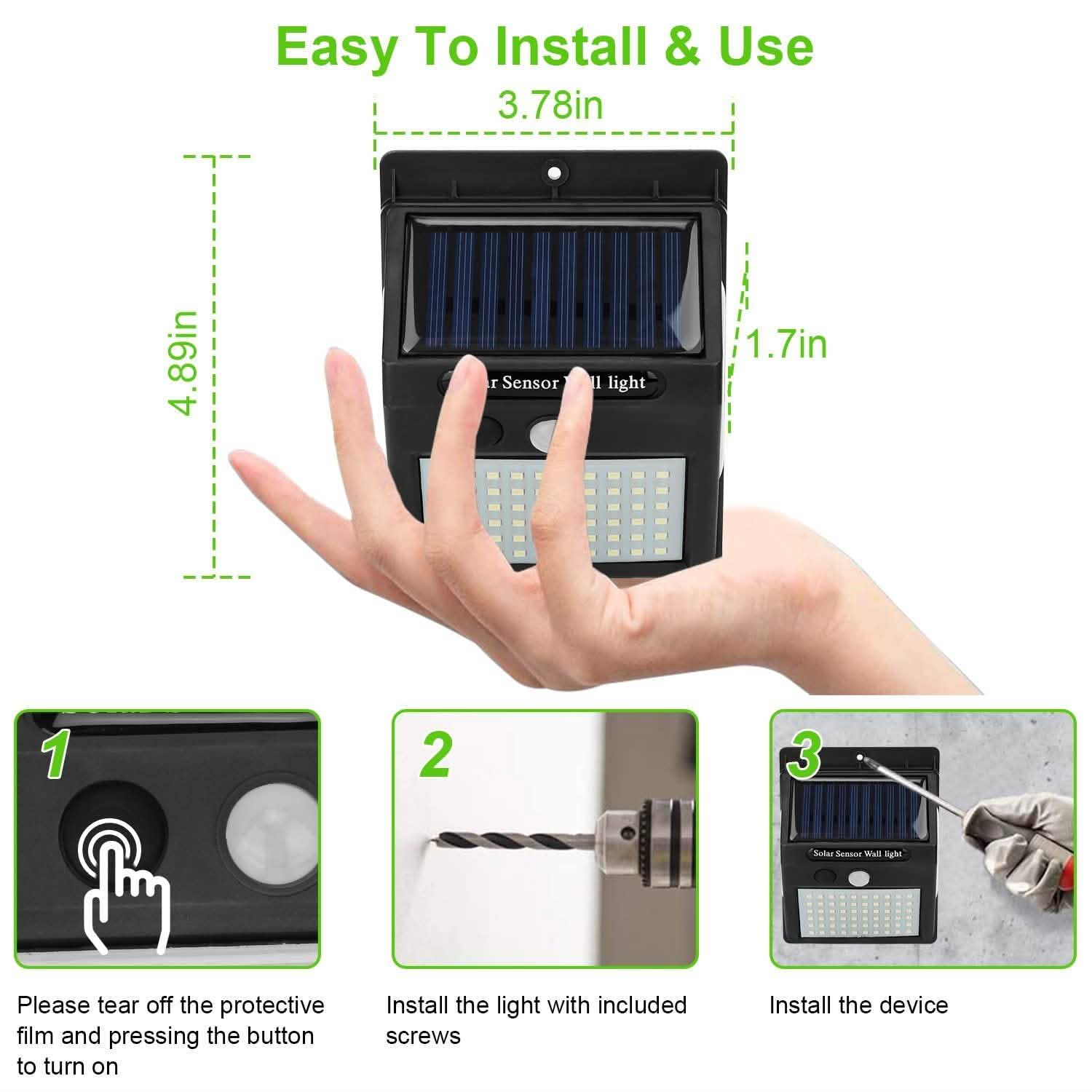 Applique murale solaire à détecteur de mouvement PIR 100 LED
