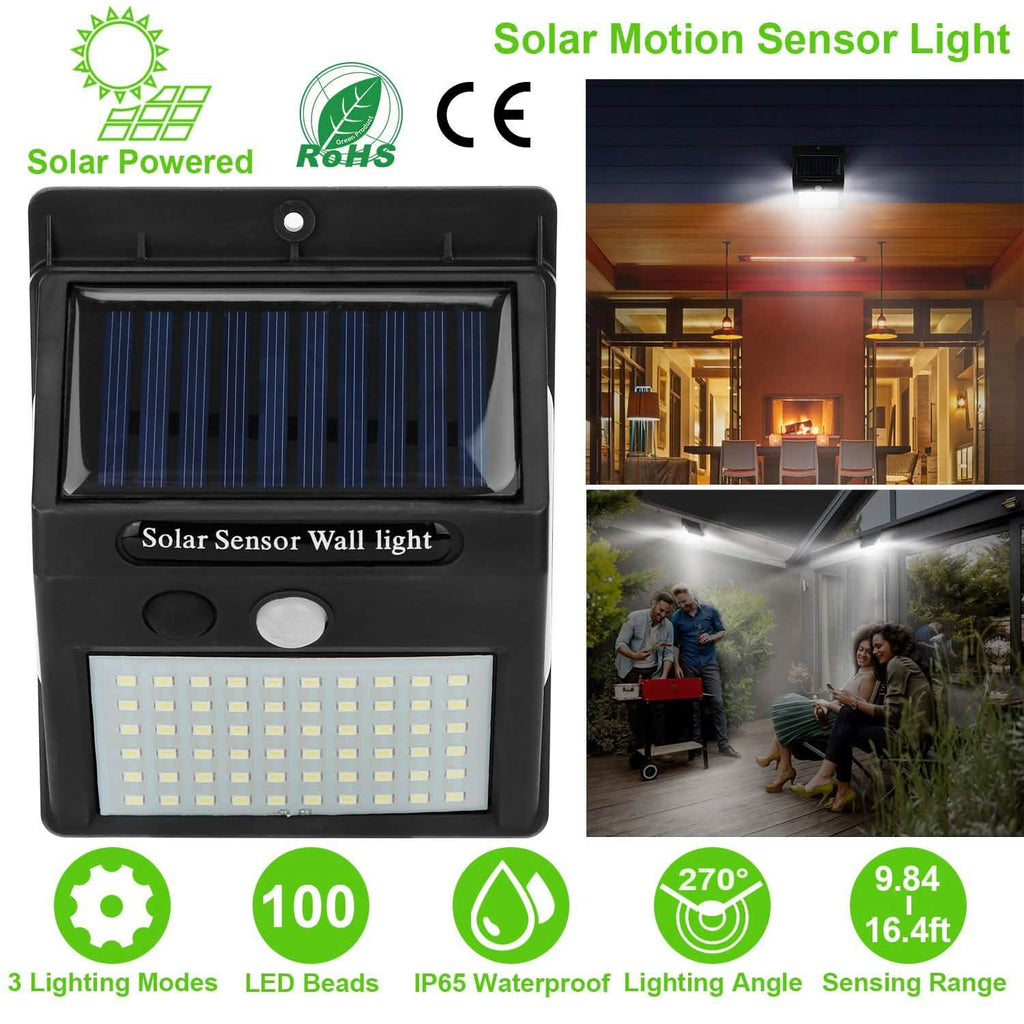 Applique murale solaire à détecteur de mouvement PIR 100 LED