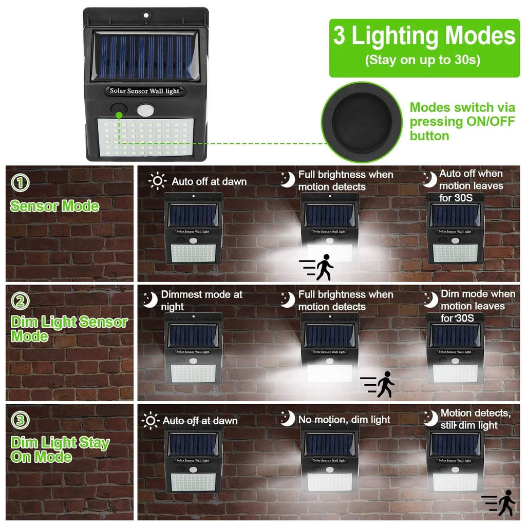 Applique murale solaire à détecteur de mouvement PIR 100 LED