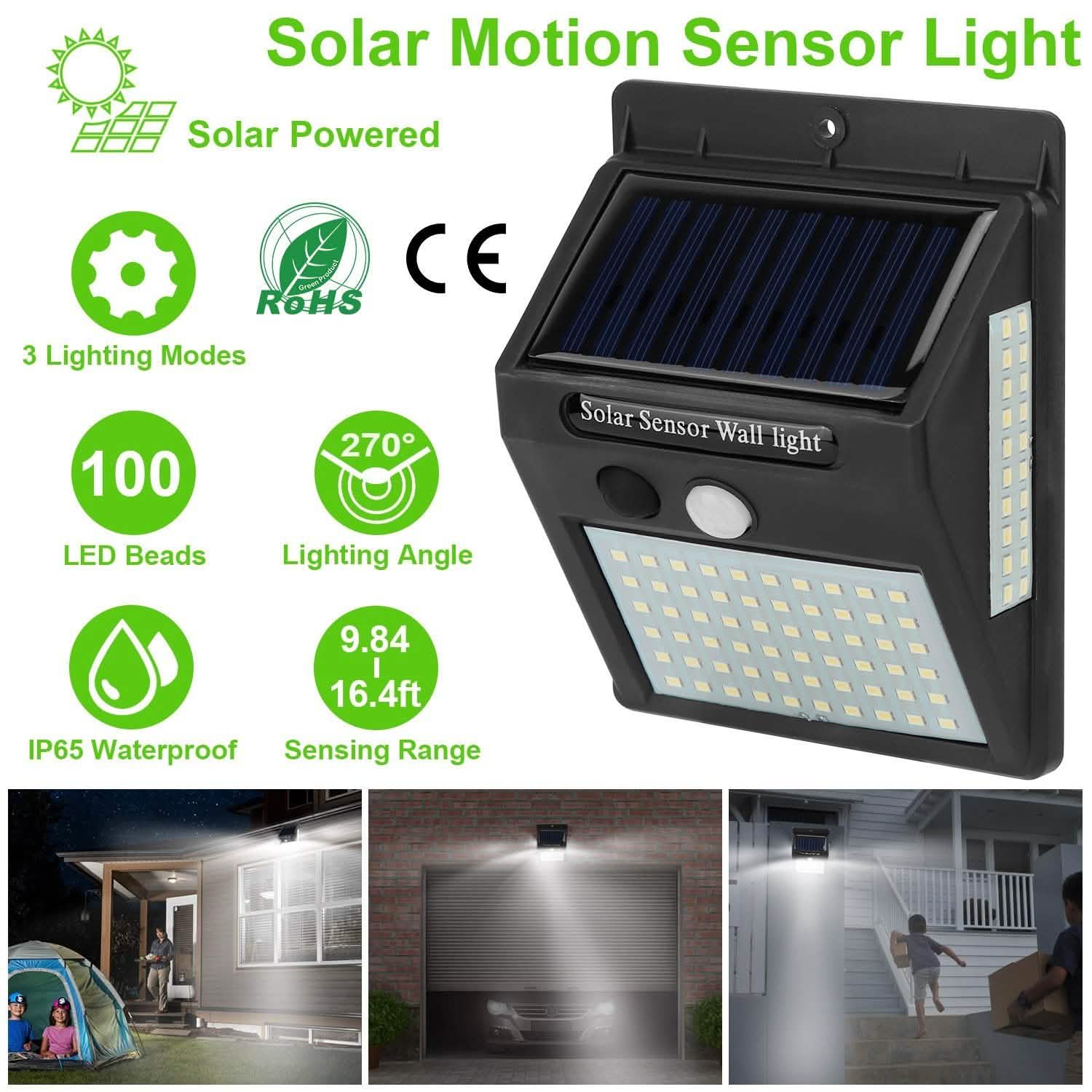 Applique murale solaire à détecteur de mouvement PIR 100 LED