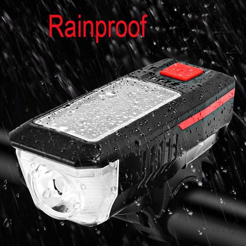 Éclairage de vélo solaire LED avant de vélo de route VTT étanche avertisseur sonore de vélo rechargeable klaxon de phare alimenté par énergie solaire USB 3 modes de phares de vélo combinaisons de phares avant et klaxon pour le cyclisme