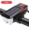 Éclairage de vélo solaire LED avant de vélo de route VTT étanche avertisseur sonore de vélo rechargeable klaxon de phare alimenté par énergie solaire USB 3 modes de phares de vélo combinaisons de phares avant et klaxon pour le cyclisme