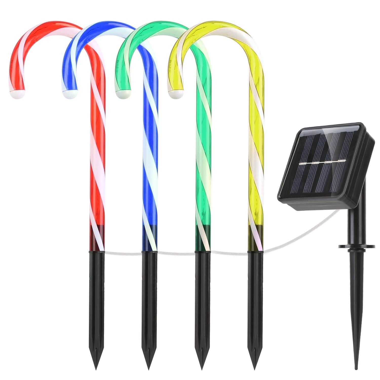 Guirlande Lumineuse Solaire de Noël Canne à Sucre IP55 Étanche avec Piquet