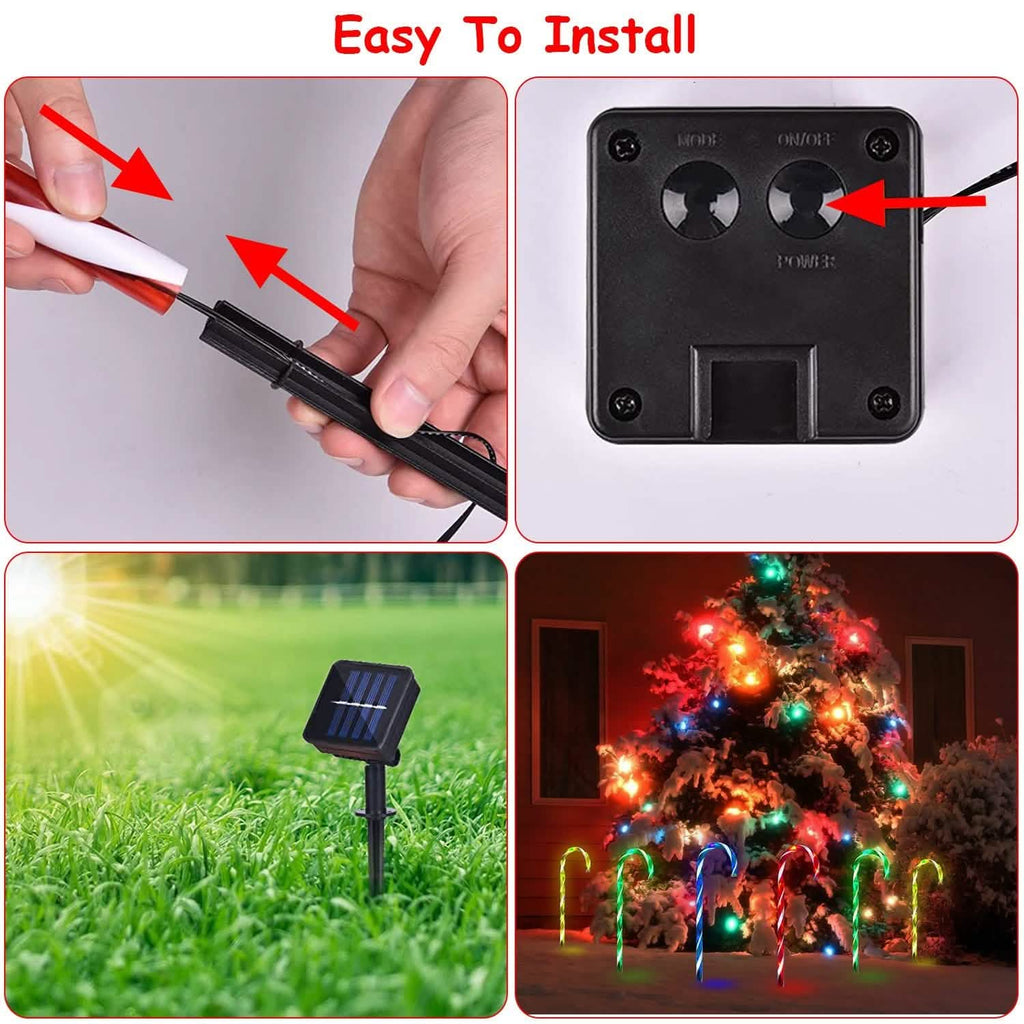 Guirlande Lumineuse Solaire de Noël Canne à Sucre IP55 Étanche avec Piquet