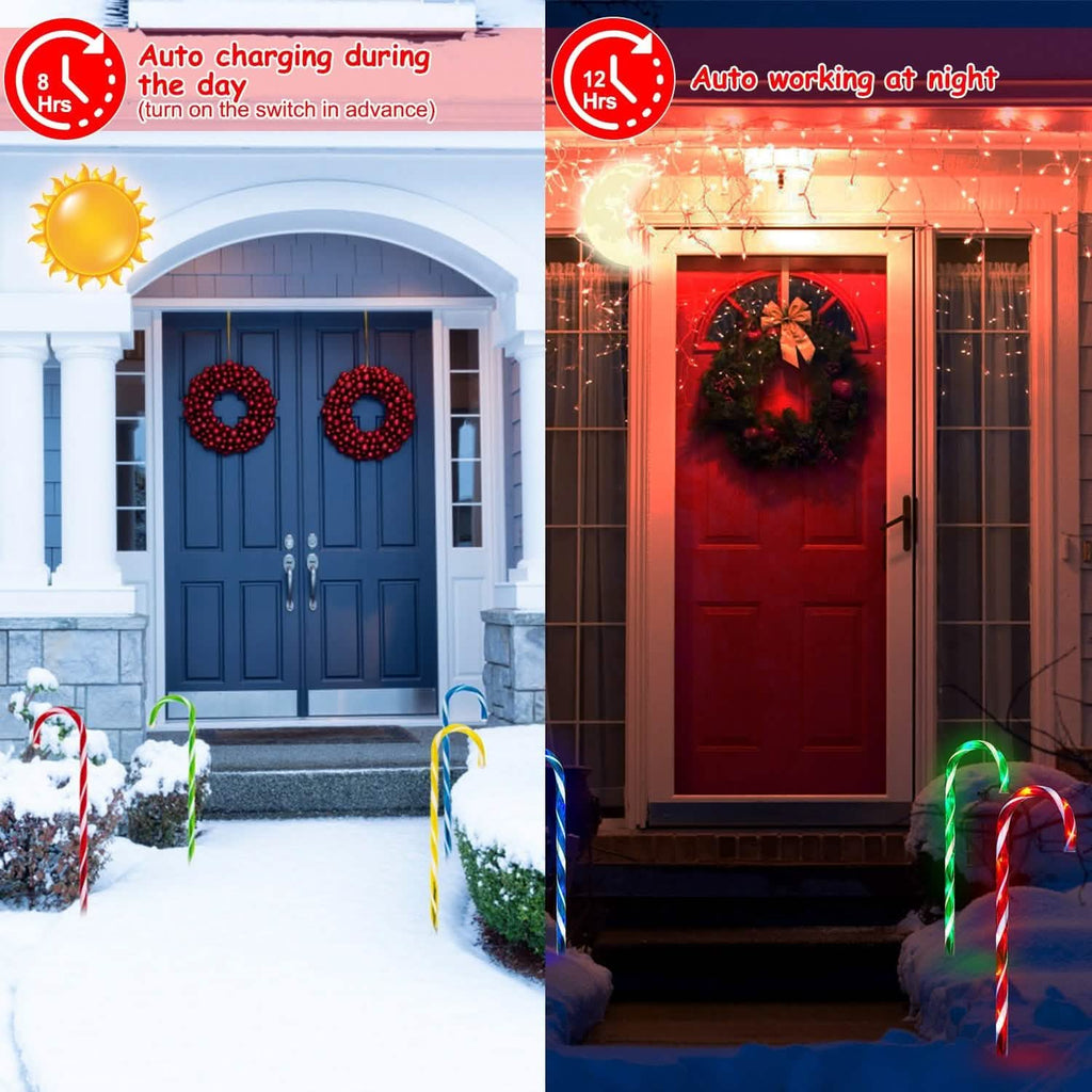 Guirlande Lumineuse Solaire de Noël Canne à Sucre IP55 Étanche avec Piquet