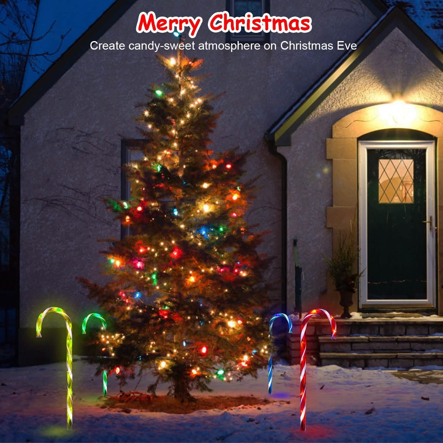 Guirlande Lumineuse Solaire de Noël Canne à Sucre IP55 Étanche avec Piquet