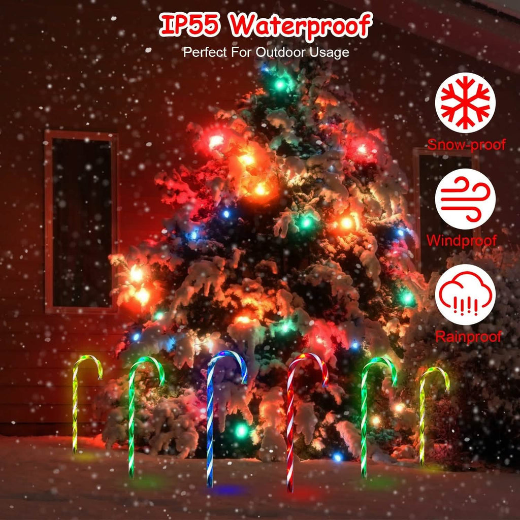 Guirlande Lumineuse Solaire de Noël Canne à Sucre IP55 Étanche avec Piquet