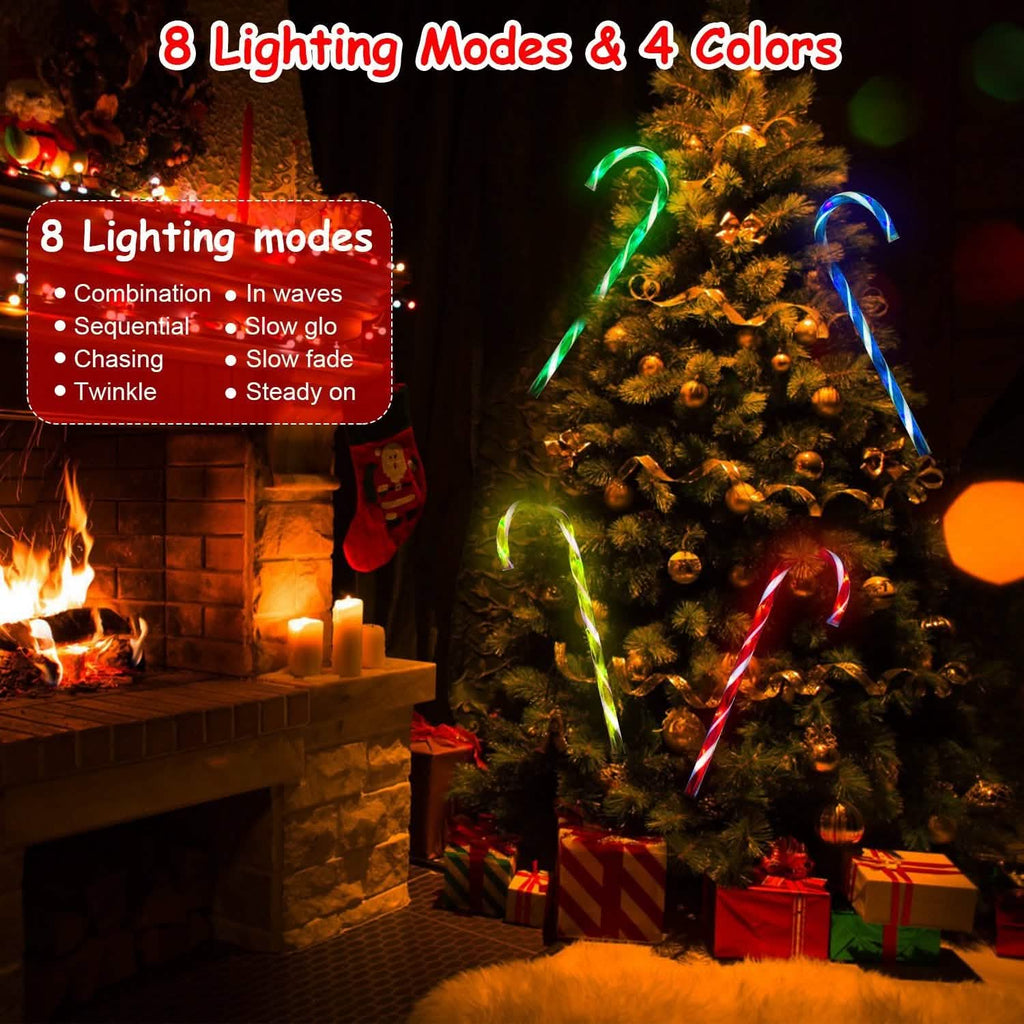 Guirlande Lumineuse Solaire de Noël Canne à Sucre IP55 Étanche avec Piquet