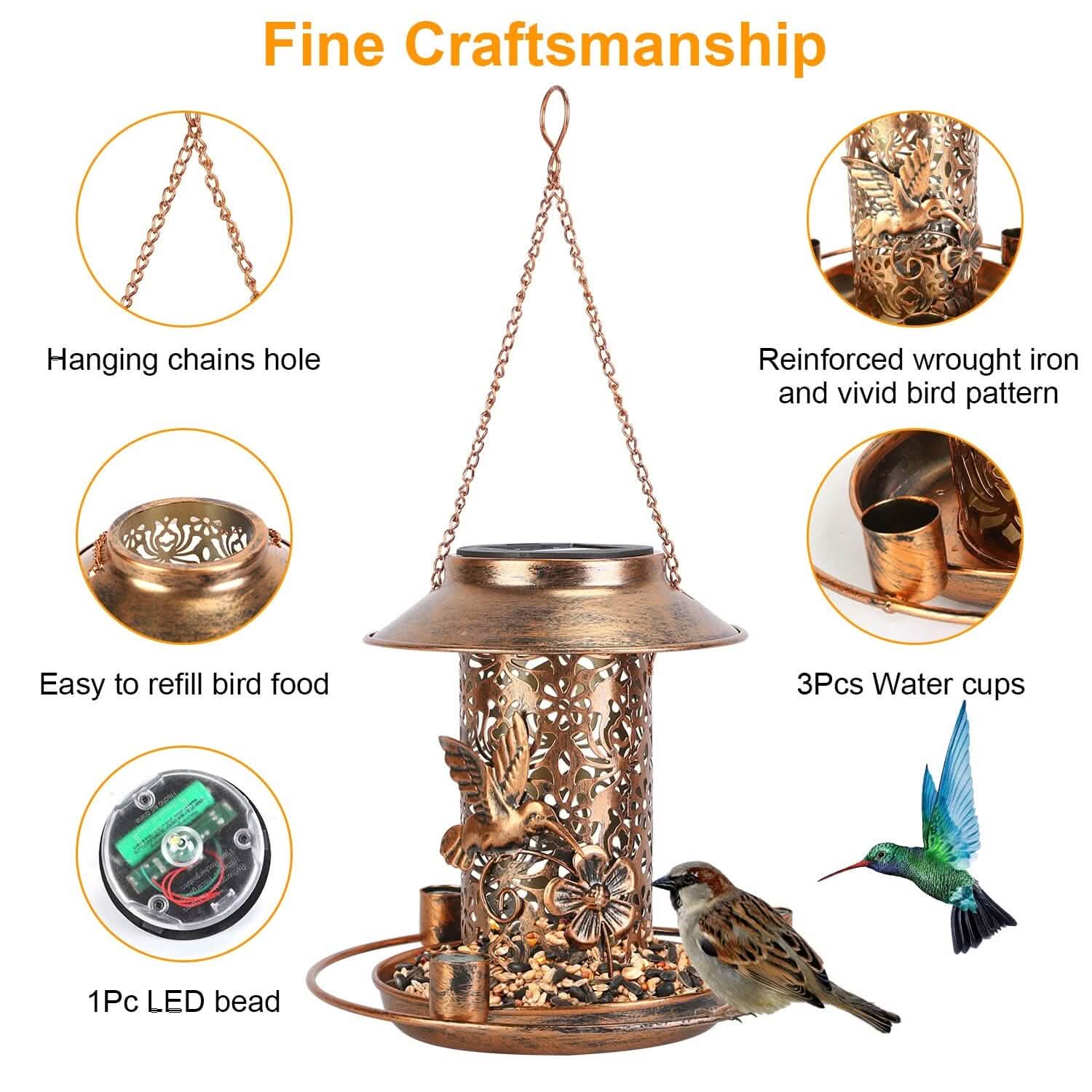 Lanterne solaire décorative suspendue pour oiseaux