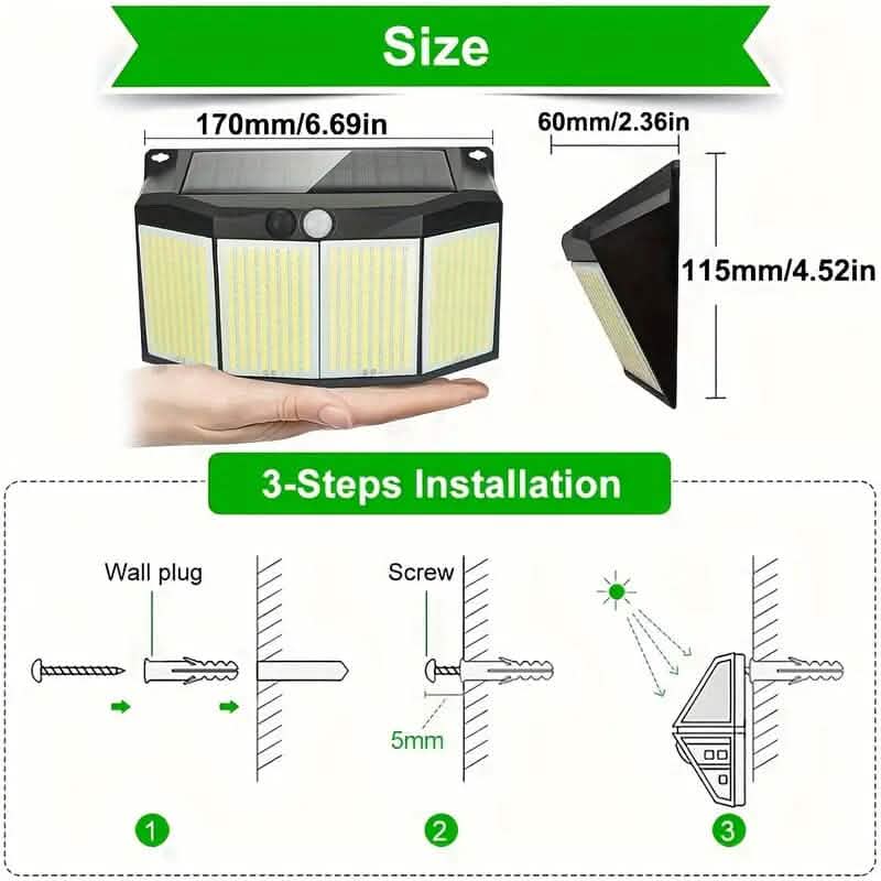 Lampes solaires extérieures 576 LED avec réflecteur et 3 modes d'éclairage