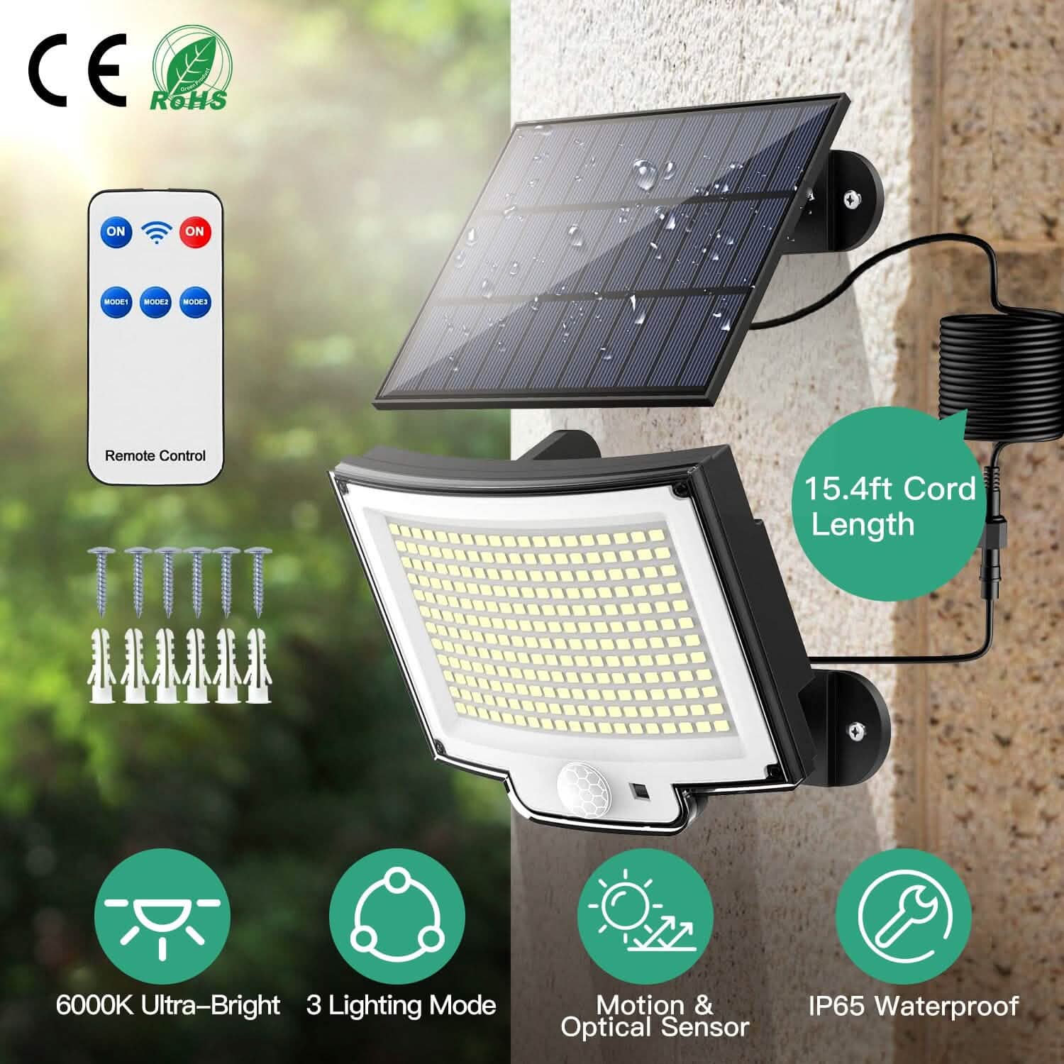 Projecteur solaire étanche IP65 avec détecteur de mouvement et télécommande